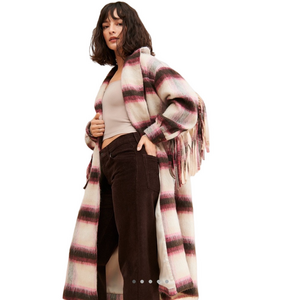 Free People Pressley Fringe Plaid Coat Size Medium/Large